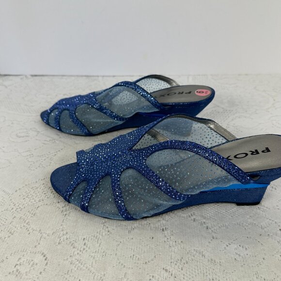 Proxy Navy Mesh and Sparkle Blue with silver Rhinestone, Slides, Block Heel, 9M - Picture 3 of 9